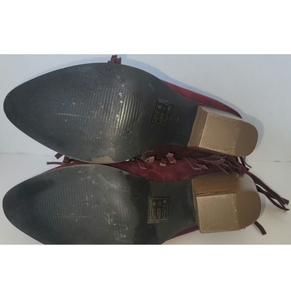 Wild G Maroon Fringe Ankle Booties Faux Suede Slip-on Size 9 Festival Boho - Picture 5 of 8